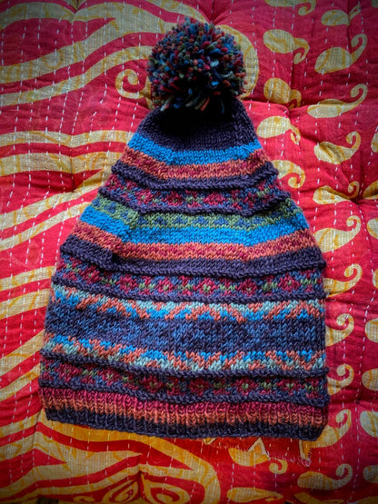 Fair Isle Hand Knitted Baggie Beanie