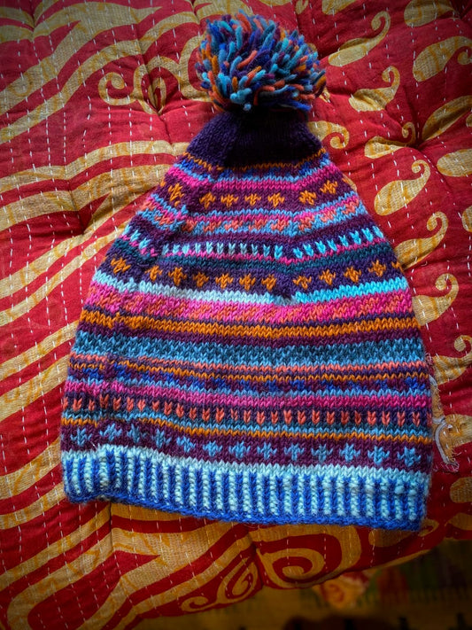 Fair Isle Hand Knitted Baggie Beanie