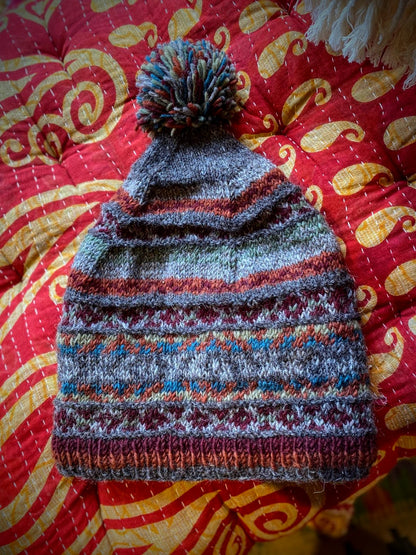 Fair Isle Hand Knitted Baggie Beanie