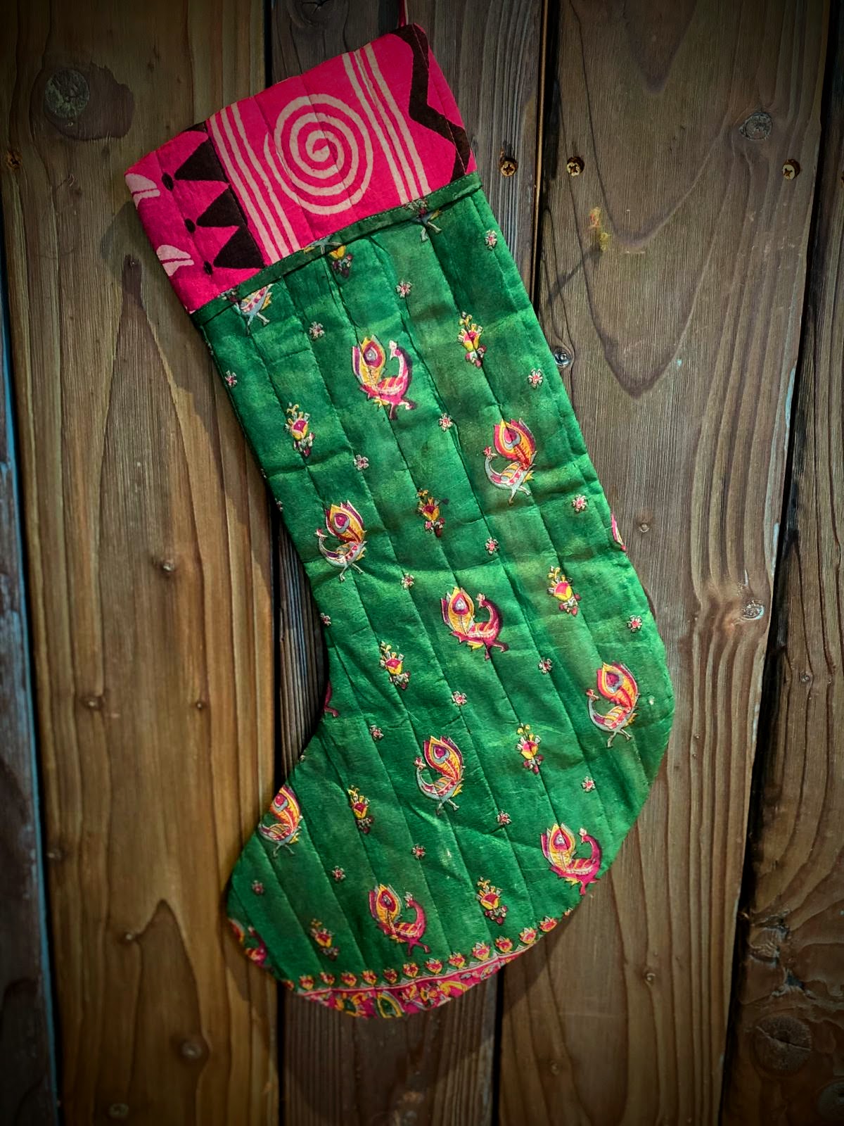 Christmas stocking, recycled sari silk