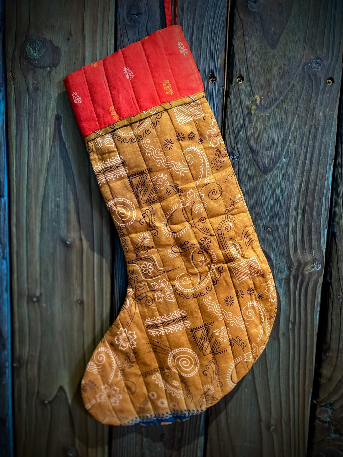 Christmas stocking, recycled sari silk