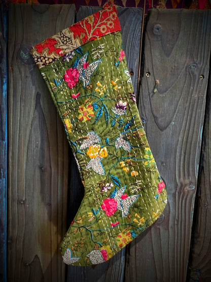 Christmas stocking, recycled sari silk