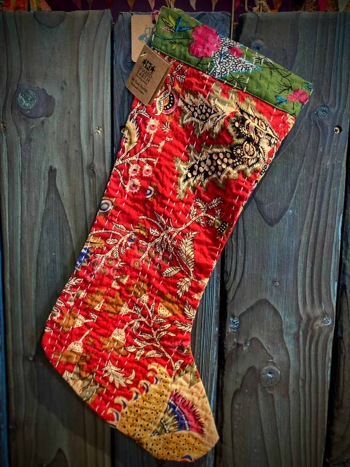 Christmas stocking, recycled sari silk