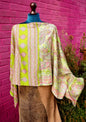 Sari Silk Poncho Top - Lime Green & Pink