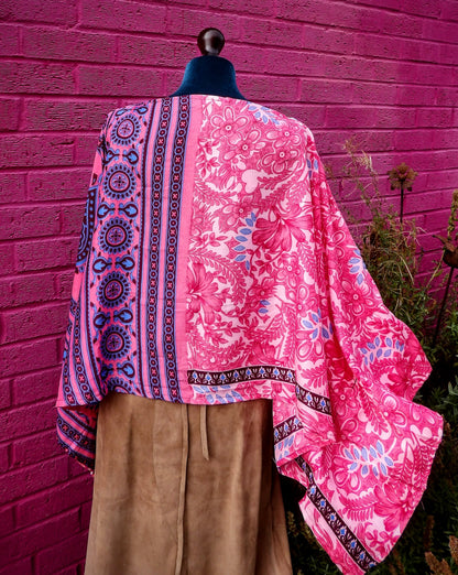 Sari Silk Poncho Top - Pink