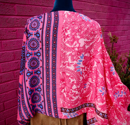 Sari Silk Poncho Top - Pink