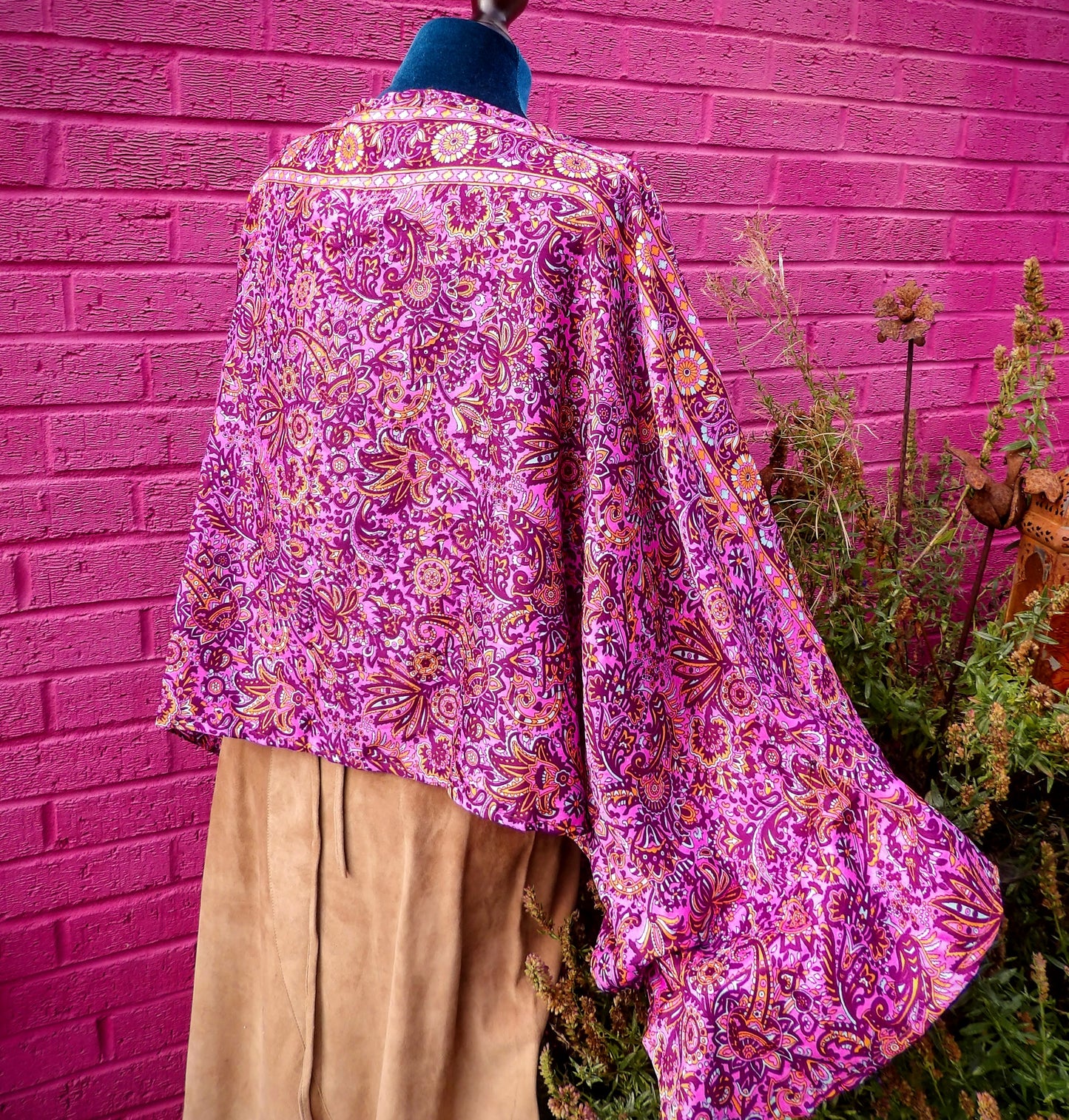 Sari Silk Poncho Top - Purple