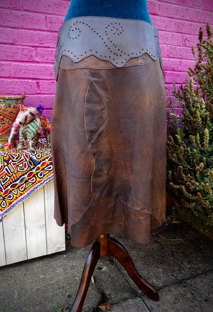 Midi Skirt 'boho' Leather -Brown