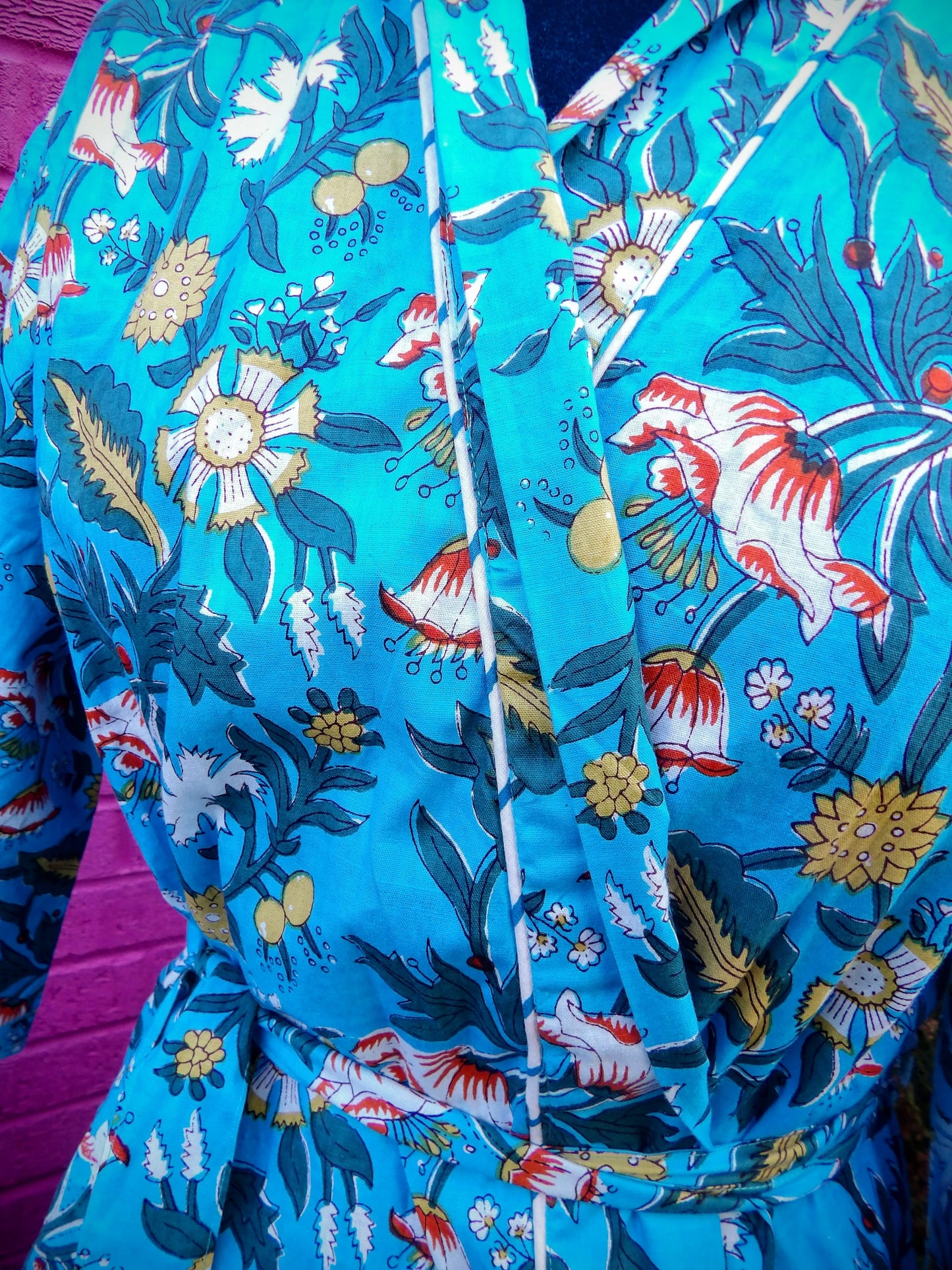 Indian Robes - Turquoise & Yellow Flowers