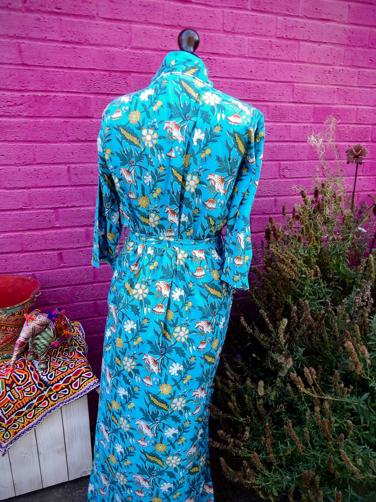 Indian Robes - Turquoise & Yellow Flowers