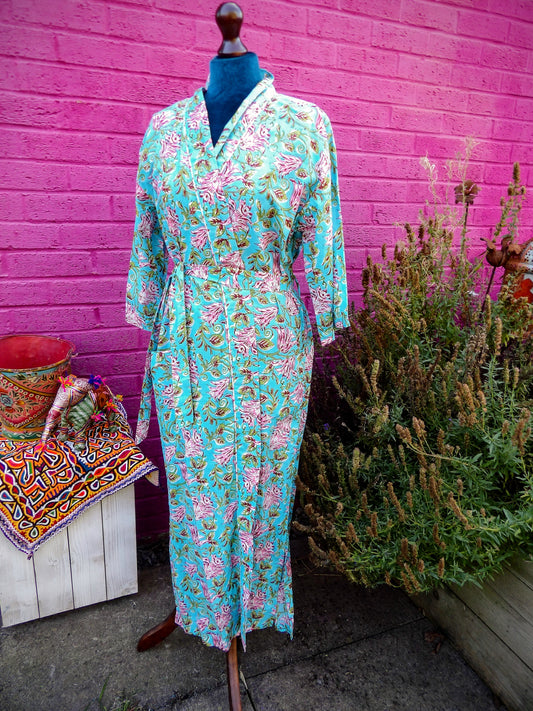 Indian Robes - Turquoise & Pink Flowers