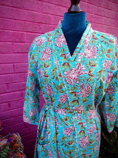 Indian Robes - Turquoise & Pink Flowers