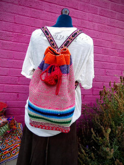 Handwoven Sling Back Pack with Drawstring Top