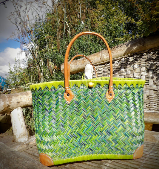 Large Deluxe Basket - Lime & Blue Weave