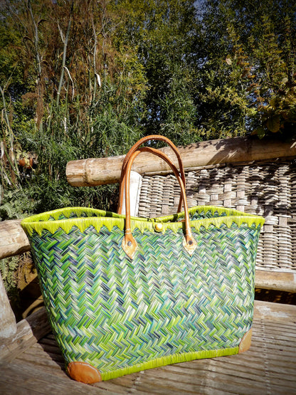 Large Deluxe Basket - Lime & Blue Weave