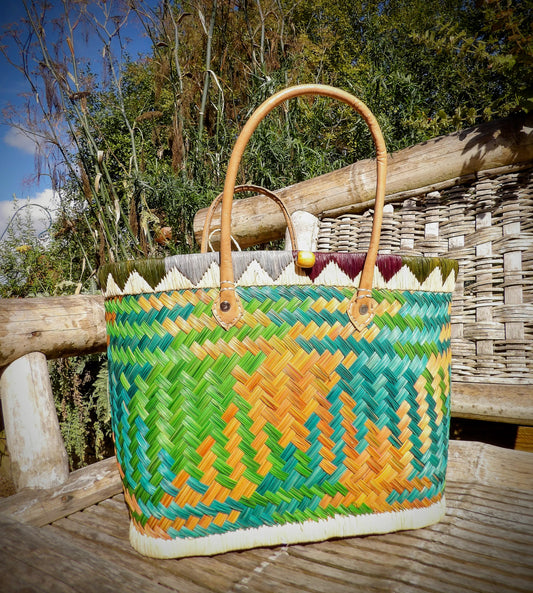 Medium Basket - Turquoise, Orange & Lime