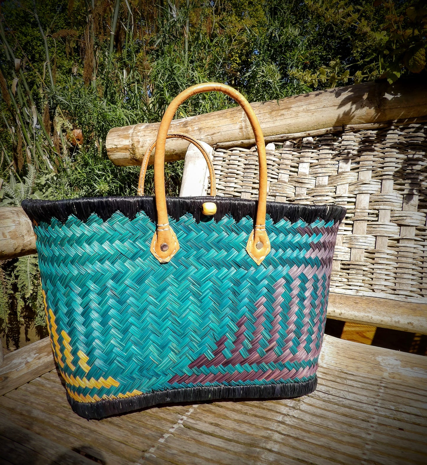 Medium Basket - Turquoise, Dark Blue & Yellow