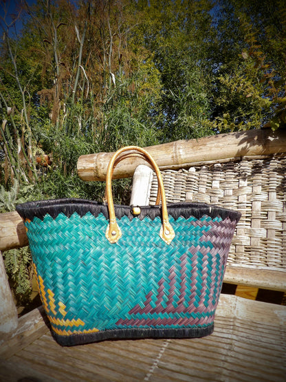 Medium Basket - Turquoise, Dark Blue & Yellow