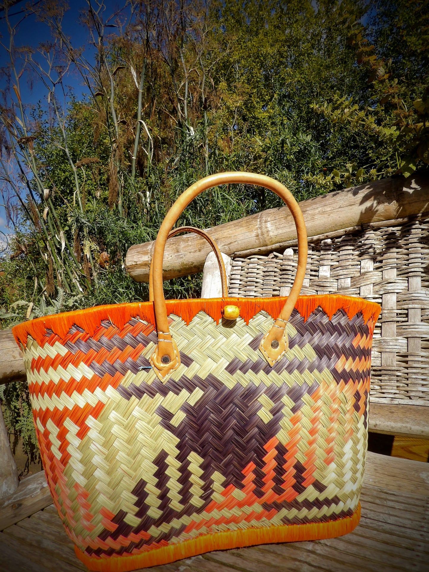 Medium Basket - Orange, Light Green & Brown