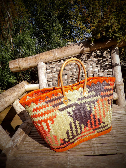 Medium Basket - Orange, Light Green & Brown