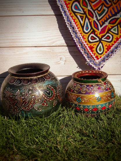 Hand Painted Wooden Pot - Large