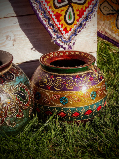 Hand Painted Wooden Pot