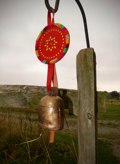 Kutch Copper Coated Bell with Leather Belt - Round