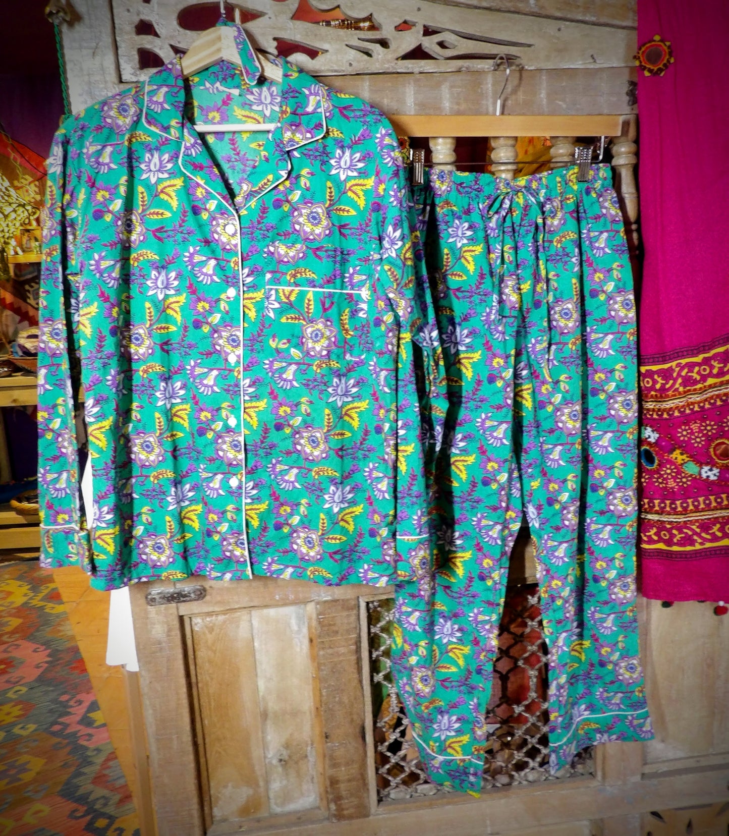 Indian Pjs - S Emerald and Yellow