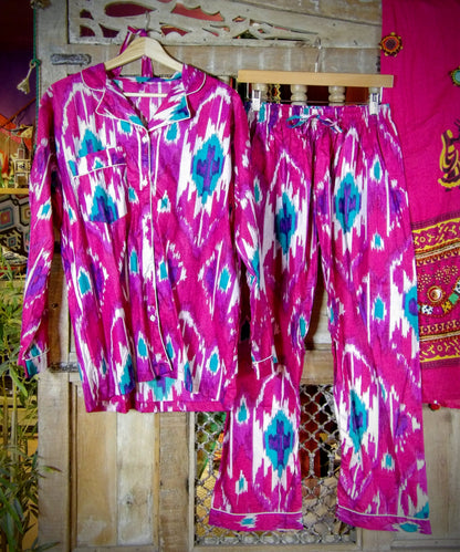 Indian Pjs - M Pink Ikat