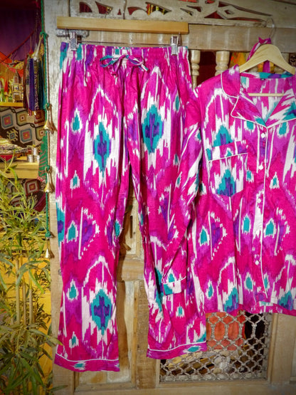 Indian Pjs - M Pink Ikat