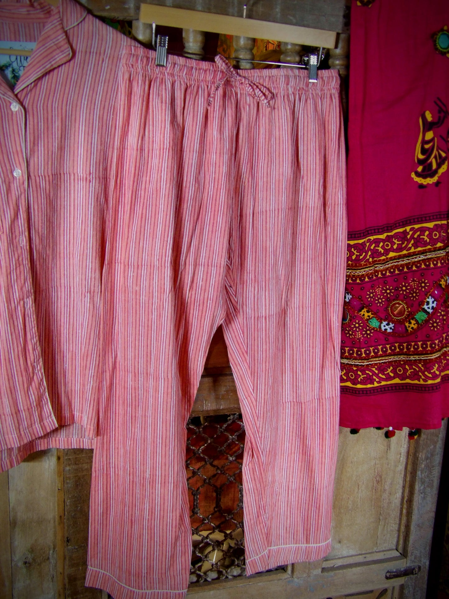 Indian Pjs - M Pale Pink Stripe