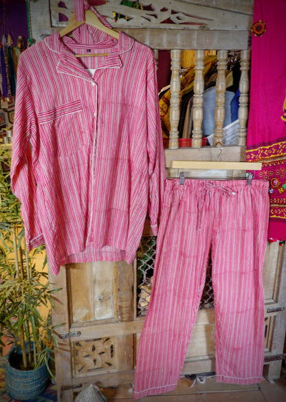 Indian Pjs - L Dark Pink Stripe