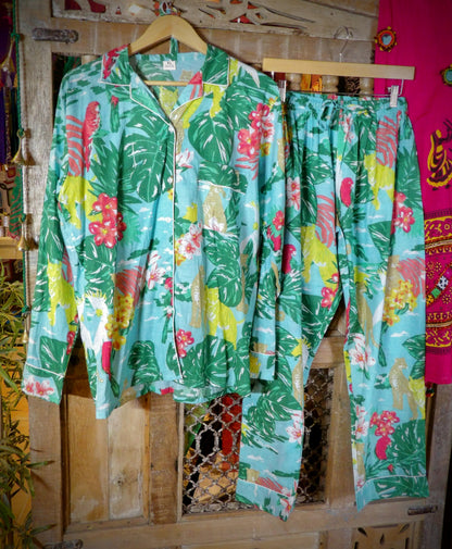 Indian Pjs - XL Green with Jungle