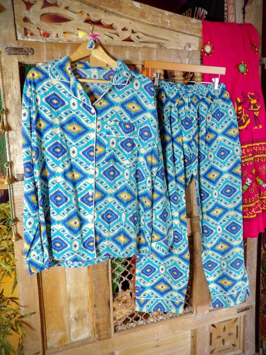 Indian Pjs - XL Turquoise Ikat