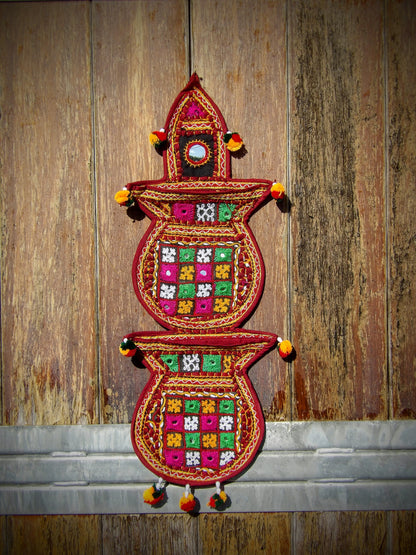 Mirror Work Kutch Hand Embroidered Kalash Wall Hanging