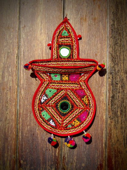 Mirror Work Kutch Hand Embroidered Kalash Wall Hanging