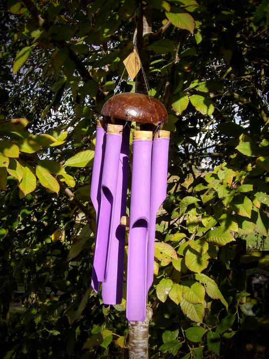 Bamboo windchime with coconut top - Purple