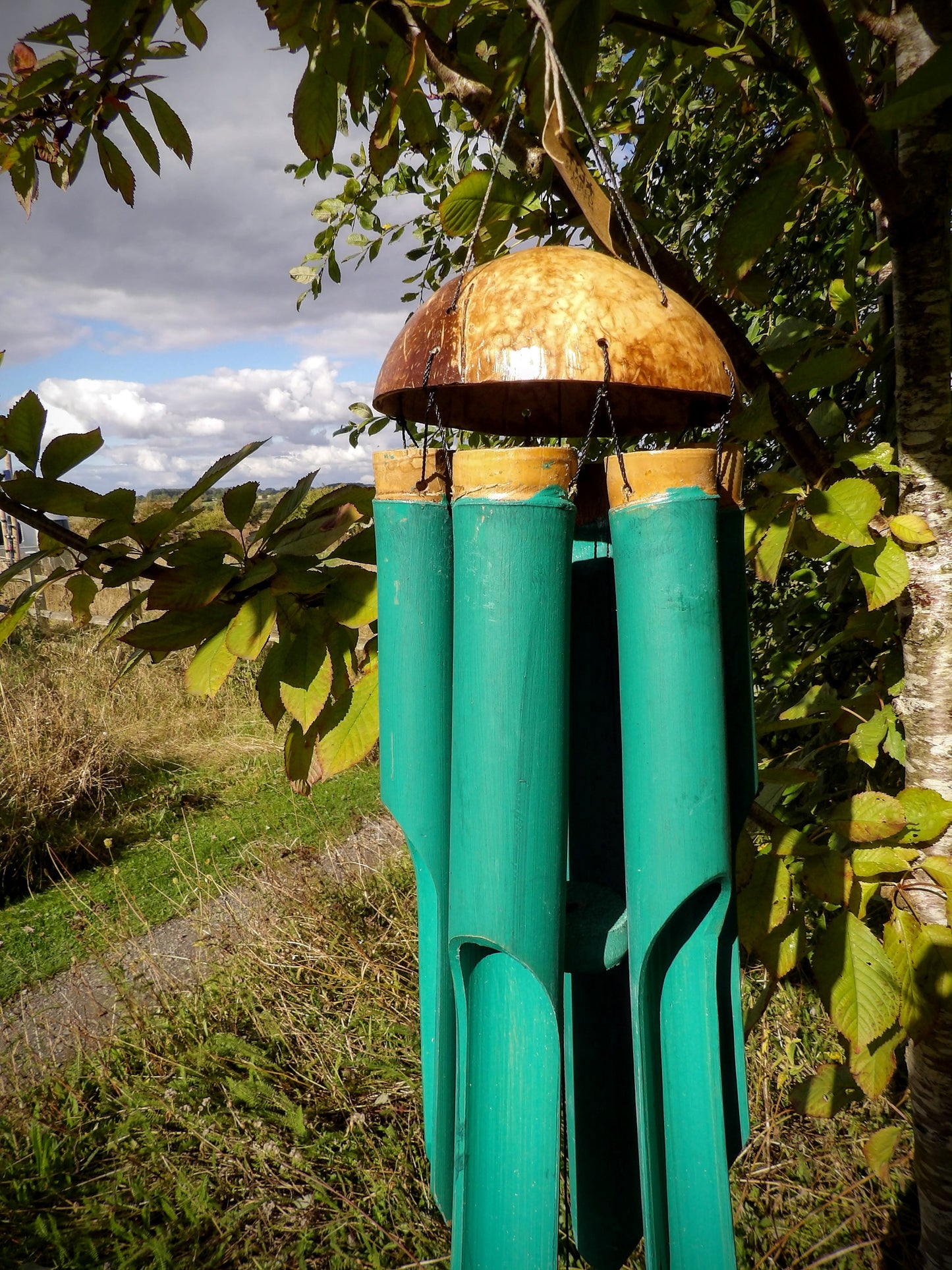 Bamboo windchime with coconut top - Green