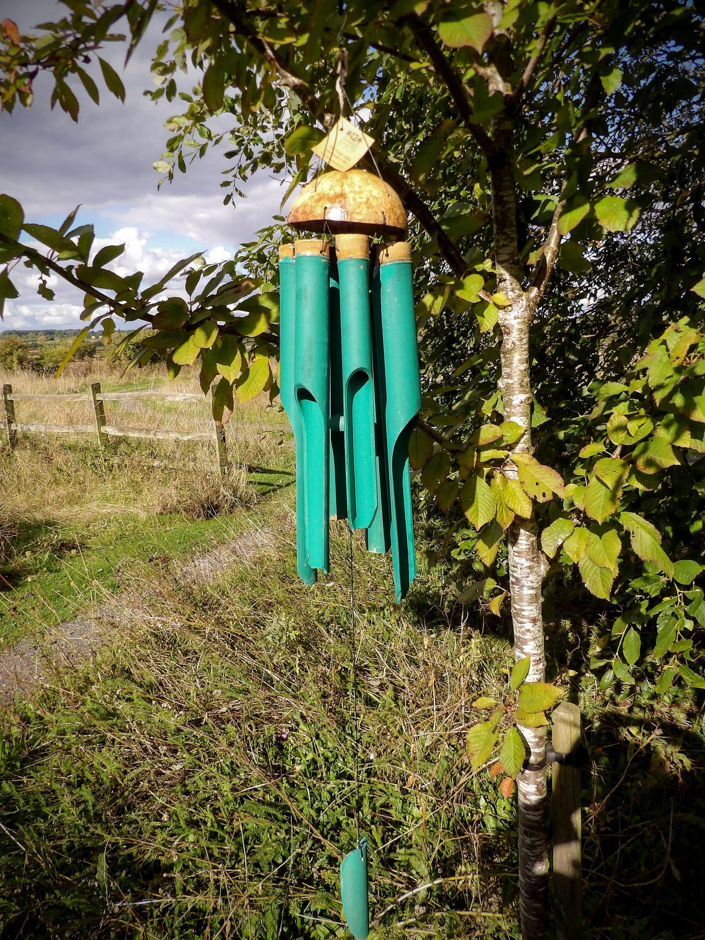 Bamboo windchime with coconut top - Green