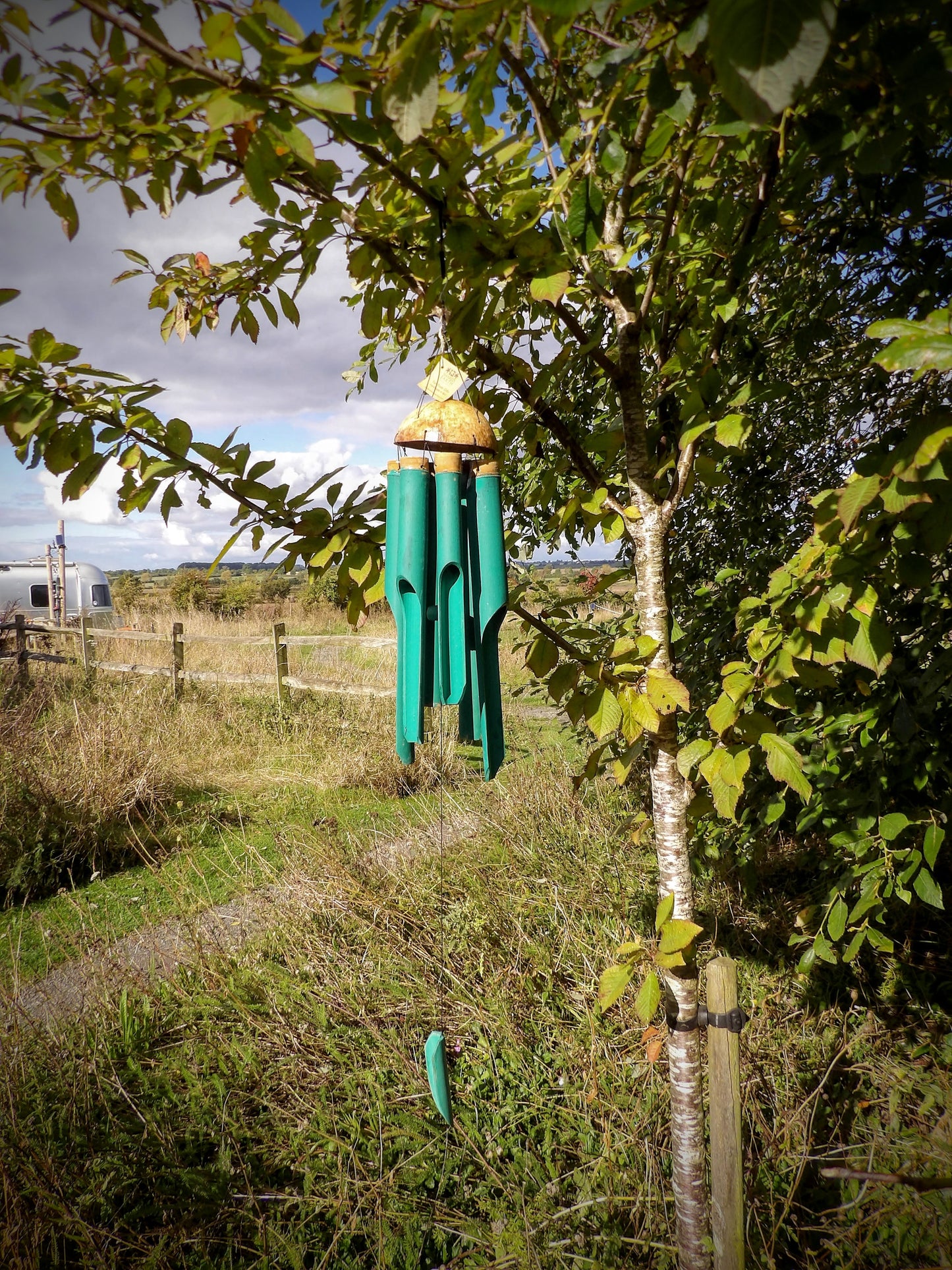 Bamboo windchime with coconut top - Green