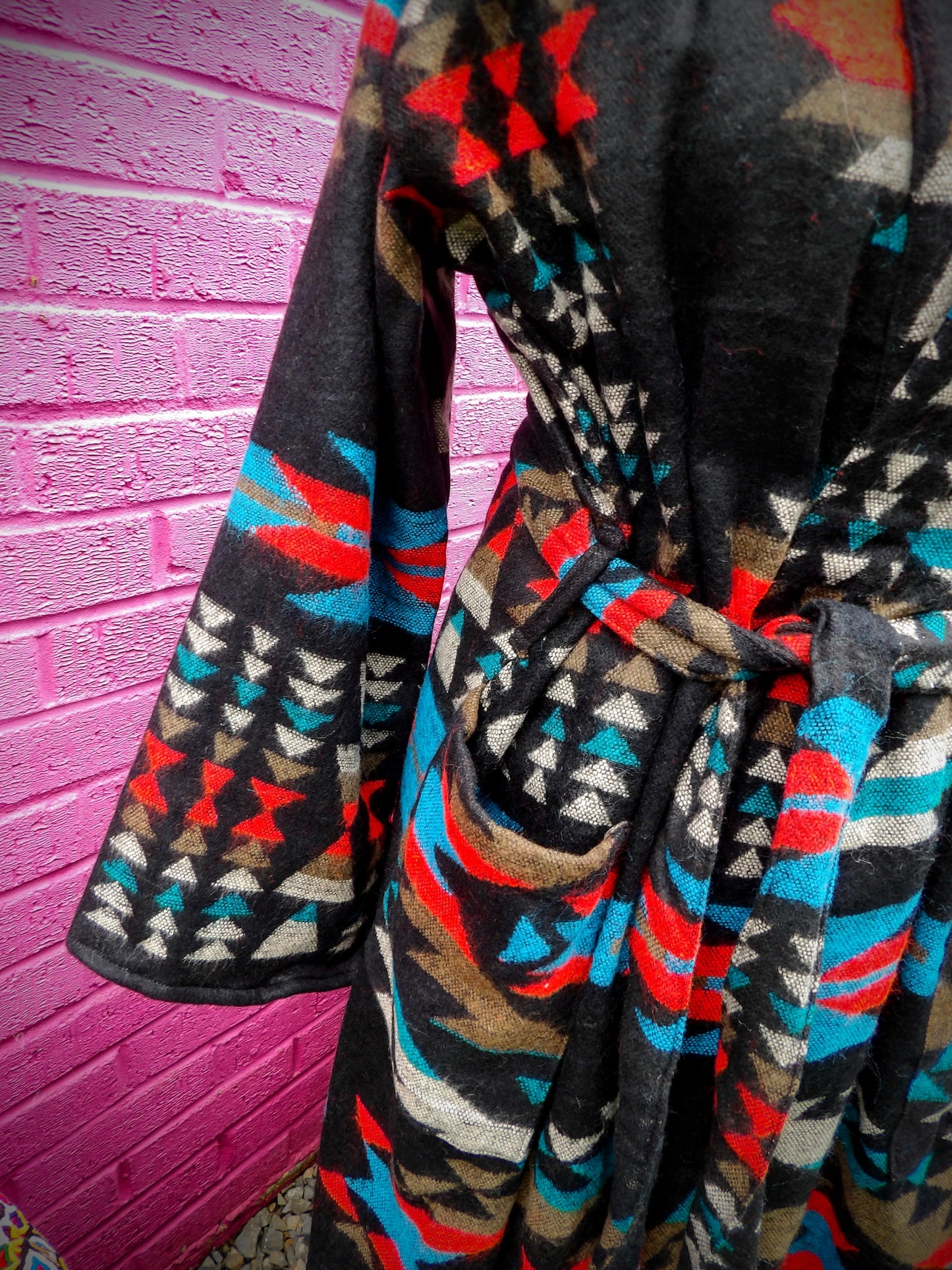 Unisex Yak Wool House Coat -Aztec - Black & Multi