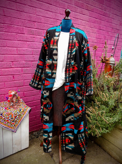 Unisex Yak Wool House Coat -Aztec - Black & Multi