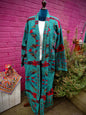 Unisex Yak Wool House Coat -Aztec - Emerald Green & Red