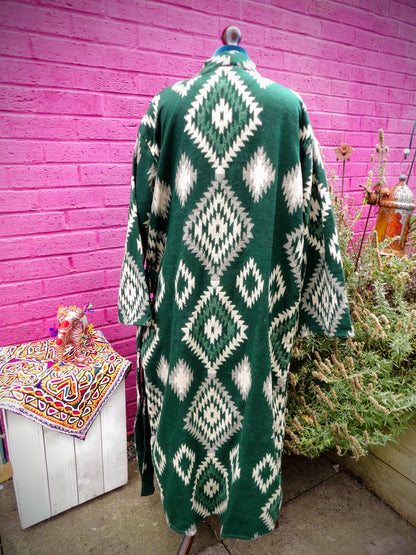 Unisex Yak Wool House Coat -Aztec - Dark Green