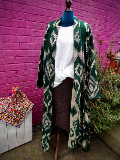 Unisex Yak Wool House Coat -Aztec - Dark Green