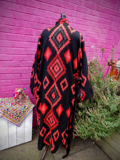 Unisex Yak Wool House Coat -Aztec - Red & Black