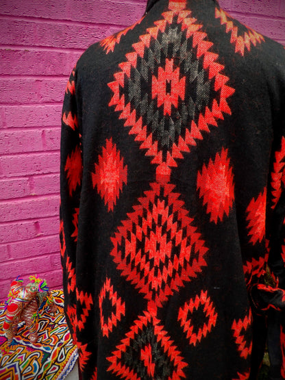 Unisex Yak Wool House Coat -Aztec - Red & Black