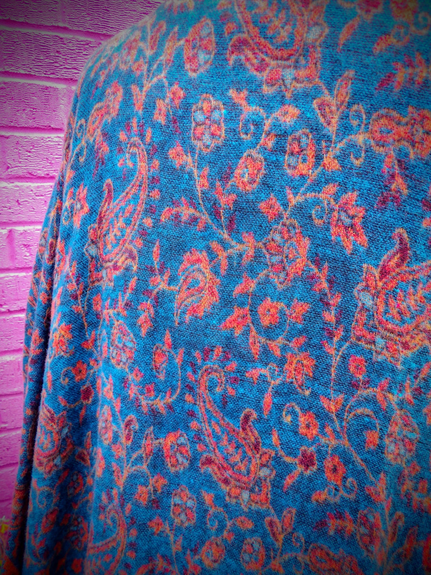 Unisex Yak Wool House Coat -Paisley Design - Turquoise & Orange