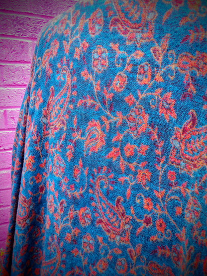 Unisex Yak Wool House Coat -Paisley Design - Turquoise & Orange