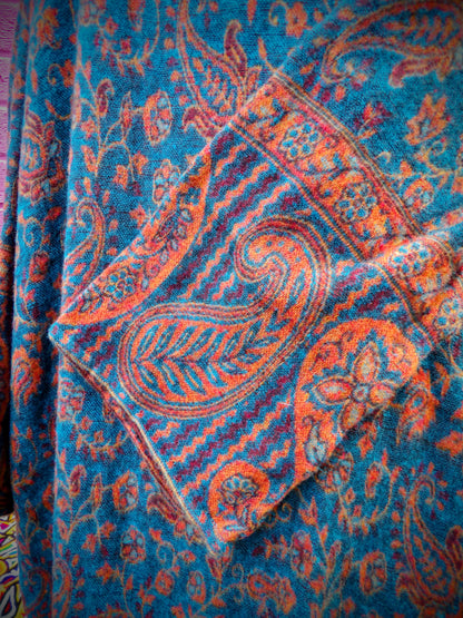 Unisex Yak Wool House Coat -Paisley Design - Turquoise & Orange